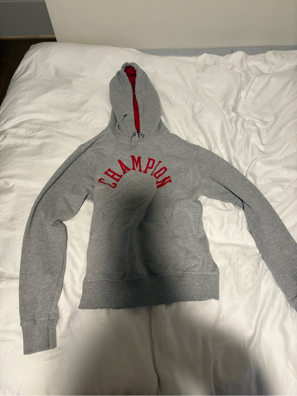 Champion Gray Hoodie with Red Logo